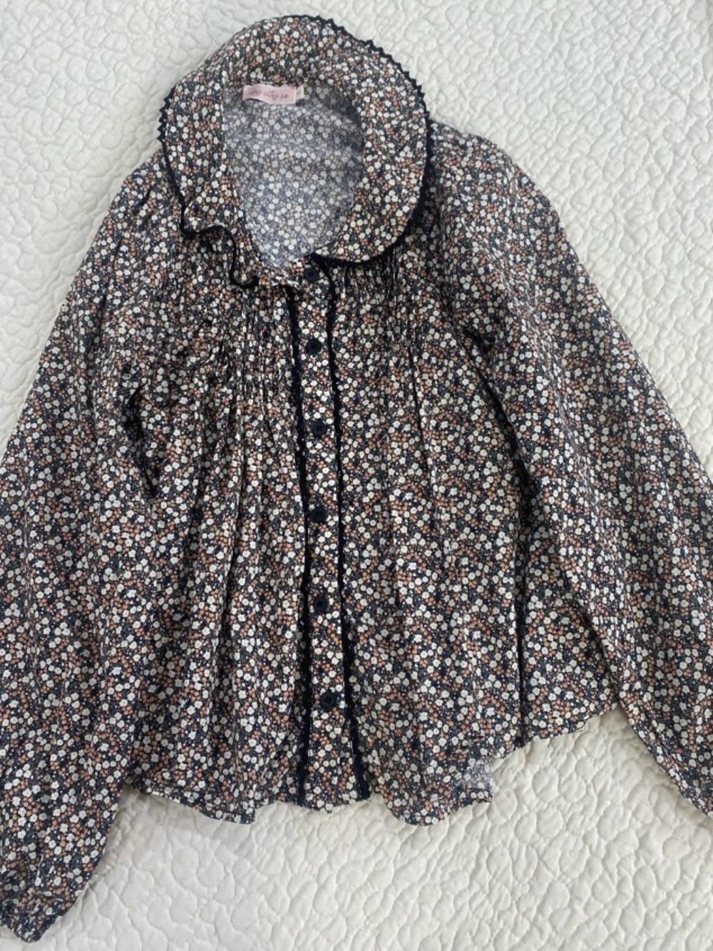 Ivy City Co Black Floral Top with White & Peach Blossoms